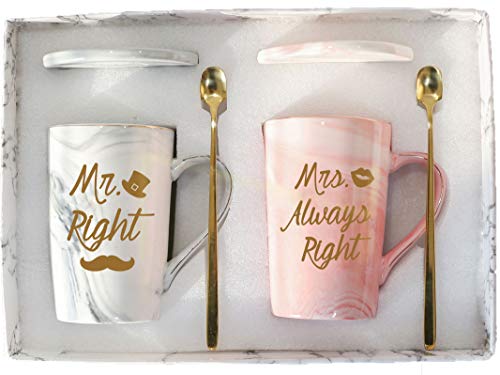 Mr Right Mrs Always Right Coffee Mugs Couple Coffee Mugs Mr and Mrs Wedding Gifts for Couple Wedding Gifts Coffee Mugs Engagement Wedding Anniversary Valentines Day Gifts for Couple 14 Ounce Gift Box