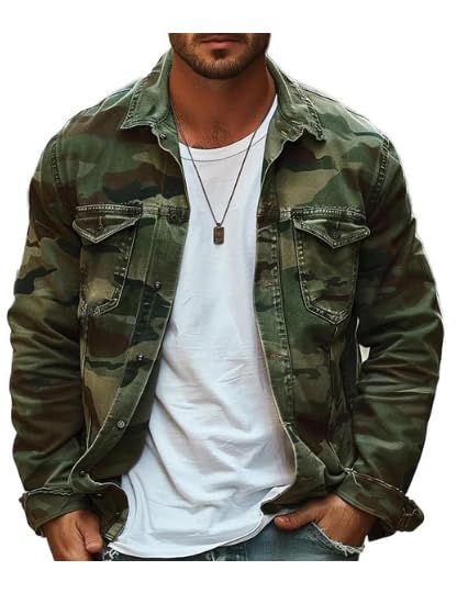 Military Jackets for Men,Retro Lapel Military Style Outerwear,Long Sleeves,Lightweight Casual Coat,All Seasons