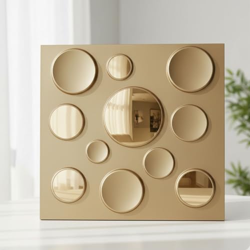 Image of Kayra Decor 3D PVC Wall Panels - Circle Embossed Design, Mirror Gold Color, 19.7 inch x 19.7 inch (Pack of 18) | Covers 42.28 Sq. Ft. |
