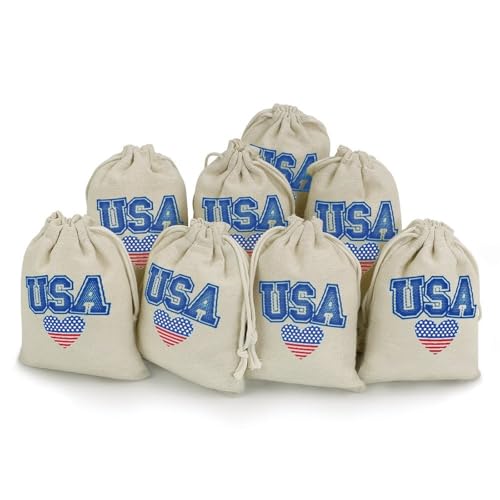 4th of July U.S. 8 Pack Small Gift Bags Cotton And Linen Drawstring Pockets Sachet Bag for Party Home Supplies