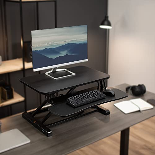Vivo 26 Inch Desk Converter, K Series, Height Adjustable Sit To Stand Riser, Dual Monitor And Laptop Workstation With Keyboard Tray, Black, Desk-V026Kb #TOP1