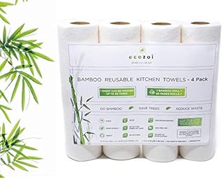 Ecozoi REUSABLE Bamboo Paper Towels - 4 Pack | Equivalent to 80 Regular Rolls | Sustainable Eco Friendly Kitchen Paper Rolls | 50 Times More Usage than Regular Paper Rolls | Unpaper Towel Family Rolls