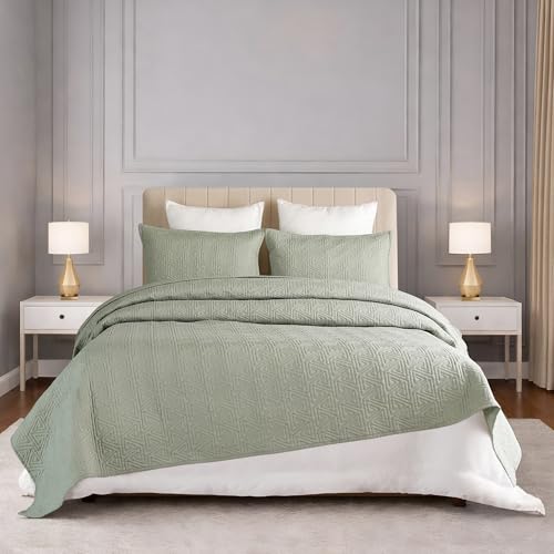 Image of MYTRIDENT Nectarsoft Italian Retreat King Size (228 cm x 274 cm) Bedcover Set, 100% Cotton, Seafoam