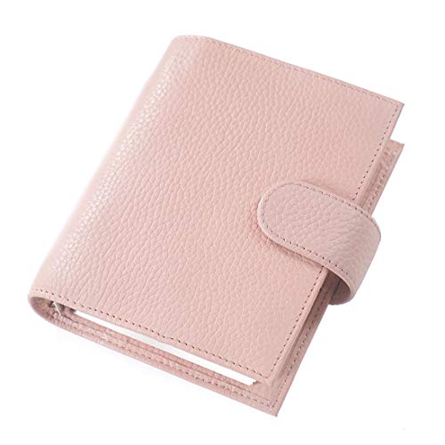 Moterm Leather A7 Planner Binder - Pebble Pattern Organiser 6 Rings Binder Planner with Lined Refills and Big Pocket (A7 Size, Pink, 19mm Ring)