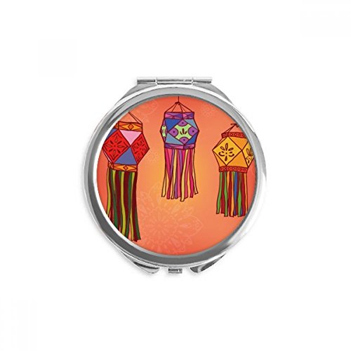 Miroir de poche motif lanterne chinoise colorée, accessoire maquillage portable 6,6x6 cm