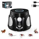 Ahuyentador de Ratas con 3 Altavoces, 360° y 200 M² Dispositivo Anti Ratones para Roedores Ratones Cucarachas