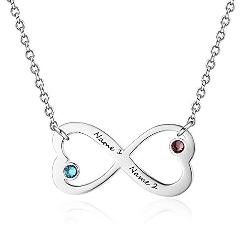 Grand Made Nombre Personalizado Collar con Infinito 2 Piedras Simuladas Piedra de Nacimiento Promesa Collar Joyas Mujeres para el Día de San Valentín