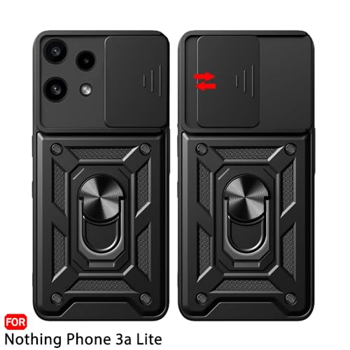 Image of TheGiftKart Tough Armor Bumper Back Cover Case for Nothing Phone 3a Lite 5G | Sliding Camera Cover, Kickstand & Ring Holder | 360 Protection Back Cover for Nothing Phone 3a Lite 5G (PC & TPU, Black)