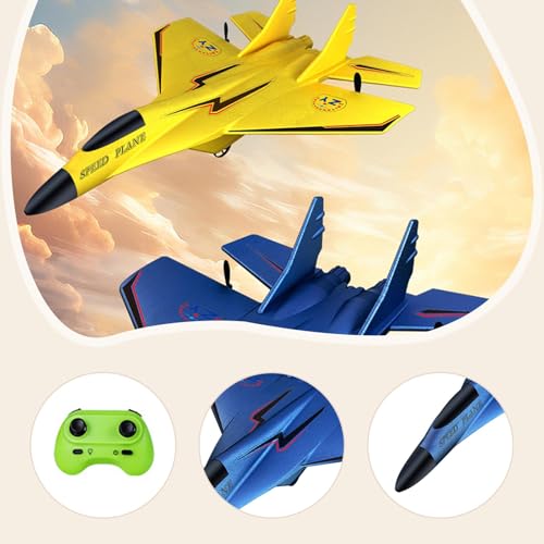 Avion planeur télécommandé bleu avec éclairage LED et système double moteur