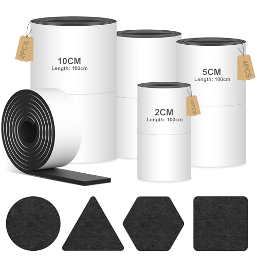 Feltro Adesivo, 16 Rotoli Feltrini per Mobili, Feltrini Autoadesivi Taglio Libero per Sedie, Tavoli e Piedini Mobili(10cmx100cm,5cmx100cm,2cmx100cm)