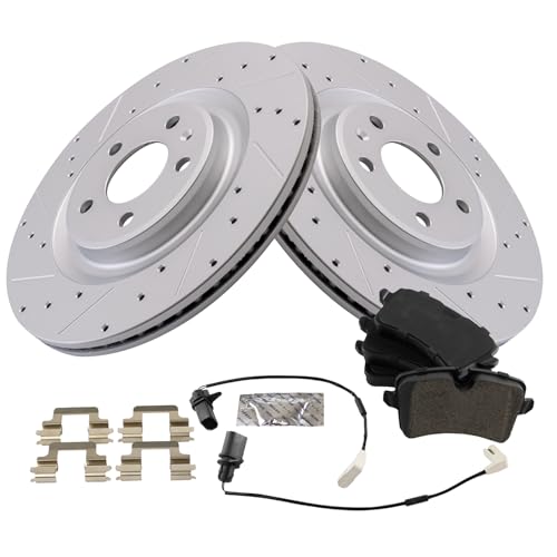Image of TRQ Performance Rear Brake Pad and Rotor Set Semi Metallic G Coated Rotors Compatible with 2014-2018 Audi A6 2012-2018 A6 Quattro 2012-2018 A7 Quattro 2013-2014 A8