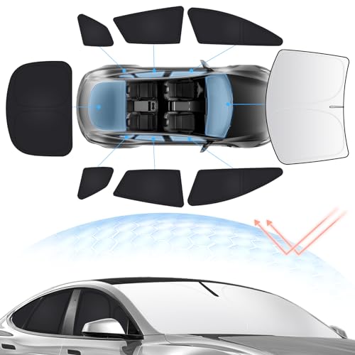 8PCS Windshield Sun Shade Kit for 2021-2026 Tesla Model S Plaid(Not fit Model S) Full Privacy Side Rear Window Shade Cover Foldable Sun Visor Protector Blocks UV&Heat