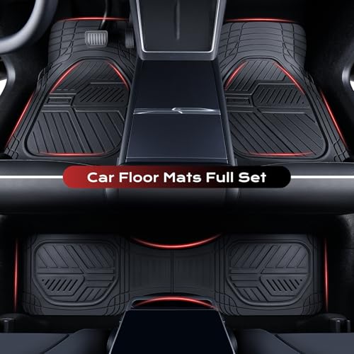 Image of Coverado Car Floor Mats All Weather Waterproof Deep Dish Anti-Slip Car Mats Full Set, Heavy Duty Rubber Floor Mats for Cars, Universal Trim to Fit Automotive Floor Mats for Cars Trucks SUV, Black