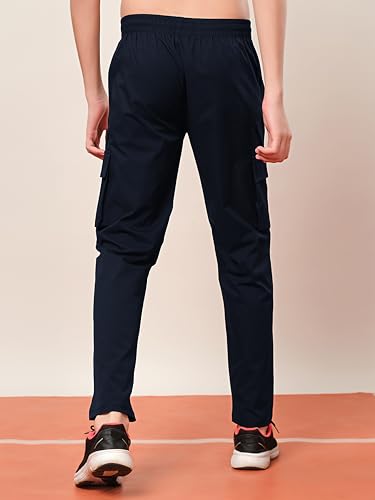 Image of TECHNOSPORT Boys' Solid Straight Fit TS Flexi Cargo Trackpants Drawstring 4-Pocket Polyester Joggers for Sports Play School UPF50+ Anti Odour