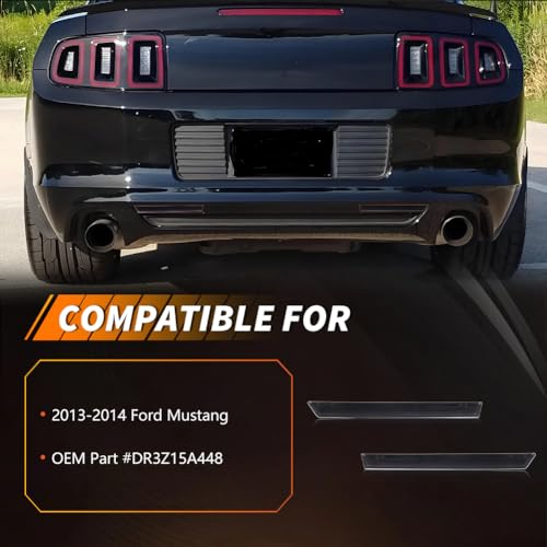 Image of Rear Bumper Reflector Compatible with Fo-rd Must-ANG 2013-2014, [DOT] [Waterproof] Rear Bumper Reflector Housing [No Bulbs], Replace OEM #DR3Z15A448A, 1 Pair, Smoked Lens