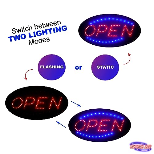 Neon Open Sign for Business: Oval LED Sign with Flashing Mode for Stores - Includes Business Hours and Open & Closed Signs - Image 5