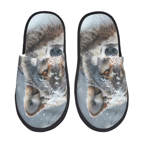 Majestic Snowy Wolf Print House Slippers For Women And Men,Soft Slippers With Memory Foam,Non-Slip Indoor Home Shoes