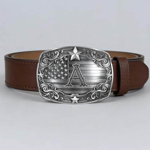 Image of Western Belt Buckle for Men Vintage Cowboy Rodeo Texas Initial Letter ABCDJMR to Z Belt Buckles