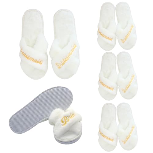 5 Pairs Bride Slippers Bridal Shower Gift Bachelorette Party Slippers Bridesmaids Slippers Wedding for Bridesmaid Gifts, Customizable, White