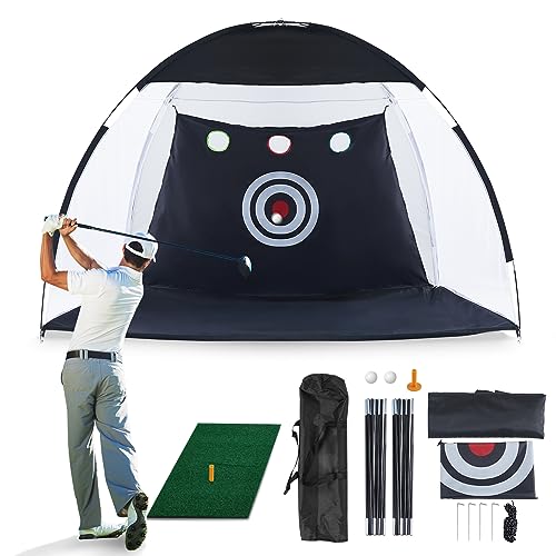 CLIPOP Golf-Schlagnetz Mit Swing Training Ziele und Tragetasche - 10 x 7 Fuß Netz, Matte, Übungsnetz für Fahren im Hinterhof - Geeignet für Drinnen/Draußen