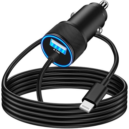 Linocell [Apple MFi Certified] iPhone Car Charger Fast Charging, 4.8A USB Car Power Cigarette Lighter Adapter Car Carplay Charger with 6FT Lightning Cable for iPhone 14 13 12 11 Pro Max XS XR SE iPad
