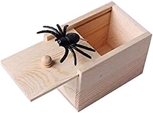 SHINNING Spider Prank Scare Box，Wooden Surprise Box Practical Surprise Joke Boxes, Halloween Prank Scare Spider Toy