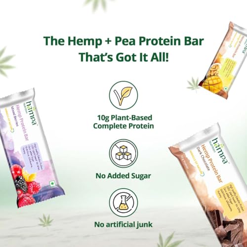 Image of Hampa Hemp protein Bar 50g | 3 Different Flavour | 10g Plant Protein | No Whey, Vegan Friendly | No Added Sugar, Sweetened with Dates | Anytime Snack with Edestine Protein | Pack of 12