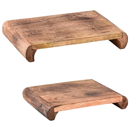 Marrakech Juego de 2 bandejas decorativas bohemias de madera, 30 x 20 y 25 x 16 cm, bandeja para servir Arrasi como decoración de mesa para cocina y salón, bandeja de desayuno rectangular para