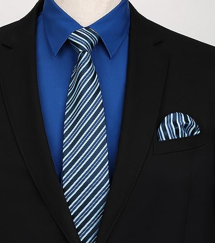 Image of HISDERN Mens Dress Shirt with Tie Pocket Square Set Classic Button Down Shirt Matching Tie Long Sleeve Shirts