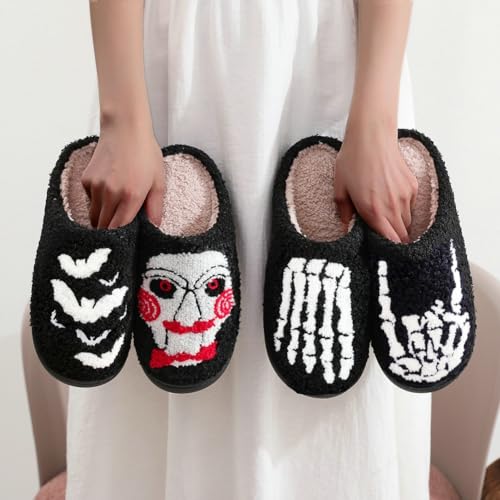 Halloween Slippers for Women Men Fuzzy Preppy Slipper Warm Funny Spooky Cloud Slipper House Couple Slipper Memory Foam Shoes, F-GY-DTX0054