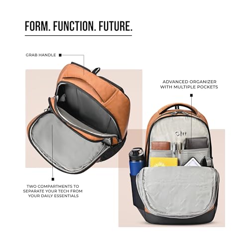 Image of Gear vintage 2 19 inch /33L Large Faux Leather without AntitheftWater Resistant Laptop Backpack /Casual Backpack /Daypack /Travel Backpack /College Bag For Men /Women(Tan-Black)