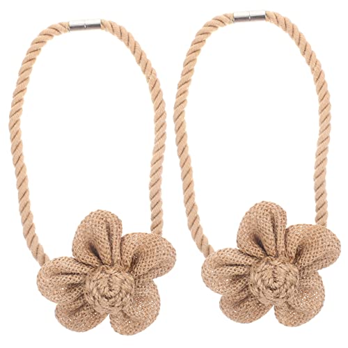 GETAJGHSD 2 Piezas Alzapaños Magnéticos de Algodón y Lino con Flores de Diseño Decorativo para Cortinas Modernas Sujetadores Prácticos y Elegantes para Hogar y Oficina