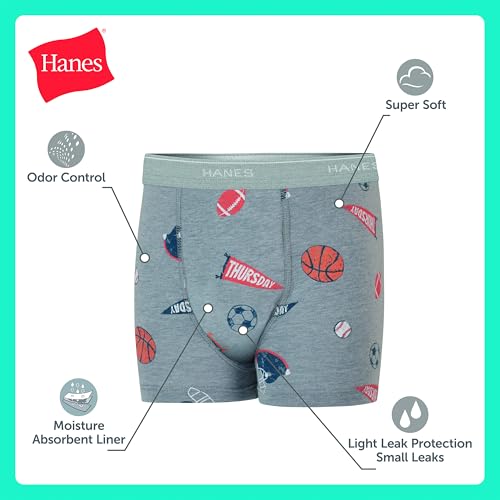 Image of Hanes Boys' Potty Training Underwear, Light Leaks Toddler Cotton Briefs and Boxer Briefs, Multi-pack