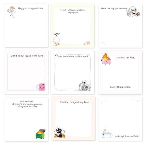 Lovarywow Funny Sticky Notes Gifts - 9 Pack Funny Sticky Notes 3x3 Inch Funny Office Gifts for Coworkers Everything is Fine Post Notes Work Gag Self-Stick Memo Pad Office School Supplies 450 Sheets