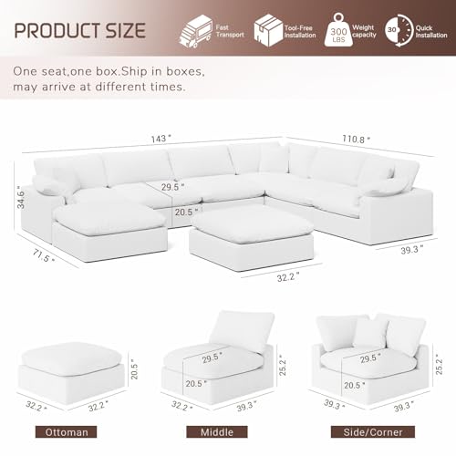 Image of Cloud Modular Sectional Sofa,253.8 inch Down Filled Sofa 7 Seat with Chaise,Minimalist Sofa Cover Washable and Replaceable Couches for Living Room,Sectional Sofa Deep Seat