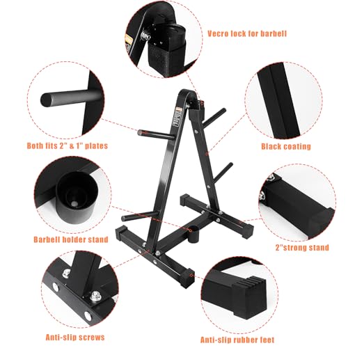 Luwint Weight Plate Tree Rack with Barbell Storage for Home Gym