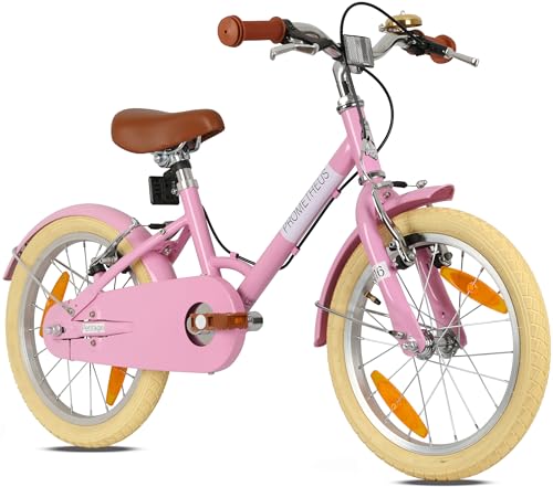 PROMETHEUS BICYCLES Bicicleta infantil retro a partir de 5 años – Bicicleta para niña de 16 pulgadas para niños en rosa