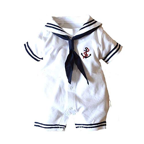 Dragon Honor Baby Boys Girls Sailor One Piece Bodysuit Navy Romper Outfit Clothes Neckerchief (S (0-6Months))