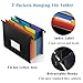 TRANBO 7-Pockets Hanging File Folder with Retractable Hooks for Filing Cabinet, Letter Size Expandable Accordion File Organizer with Elastic Band for File Frame or On-The-Go Use (3 Pack)