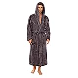 Vulcanodon Mens Robe Big and Tall with Hood,Full Length Plush Robe for Men Long Fleece Bathrobe(DARK