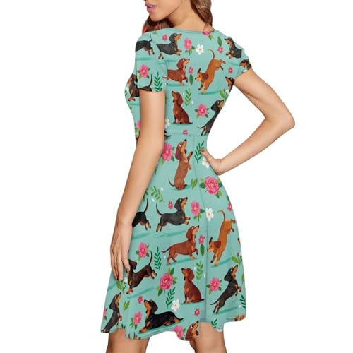 Image of AFPANQZ Womens Casual Summer Lightweight Vintage Dress Short Sleeve Midi Dress Knee-Long Luxury Formal Dress