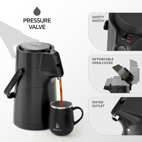 Image of IDEUS Thermal Coffee Carafe 74oz (2,200ml), Stainless Steel Double Wall Insulated Vacuum Flask, Water Jug Coffee Server and Beverage Dispenser, Heat and Cold Retention (Black, 74oz (2,200ml))