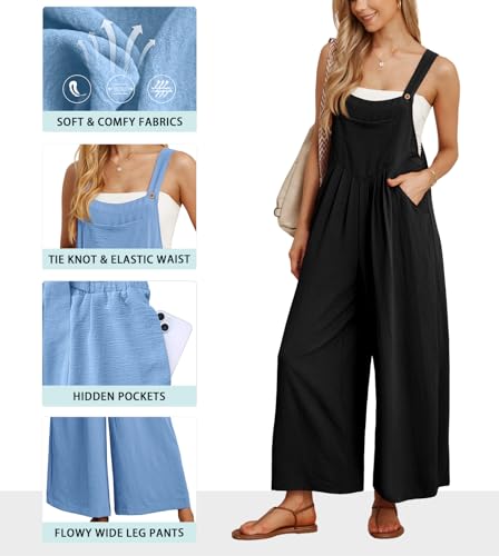IWOLLENCE Women's Summer Jumpsuits Boho Wide Leg Overalls Casual Loose Rompers with Pockets 20254