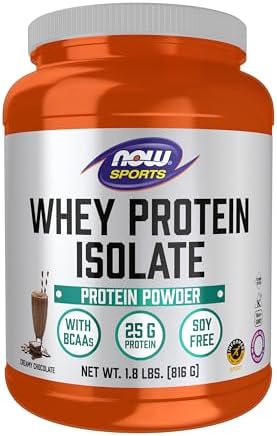 NOW Foods Sports Nutrition, Whey Protein Isolate, 25 g With BCAAs, Creamy Chocolate Powder, 1.8-Pound