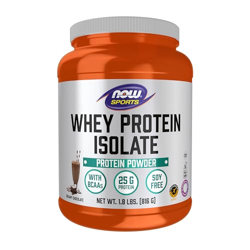 Image of NOW Foods Sports Nutrition, Whey Protein Isolate, 25 g with BCAAs, Creamy Chocolate Powder, 1.8 Pound (Pack of 6)