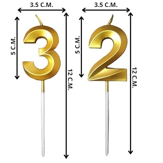 Image of ToyUniverse Number 32 Metallic Gold Candle for 30th Birthday, Anniversary & Surprise Parties (Pack of 2)