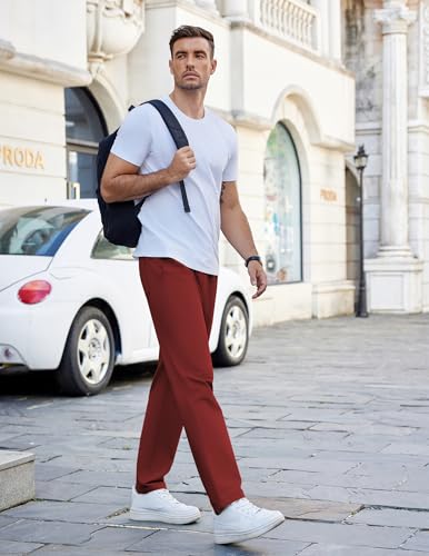COOFANDY Men's Christmas Pants Regular Fit Flat Front Casual Pants Expandable Waist Chino Slack Trousers Wine Red3