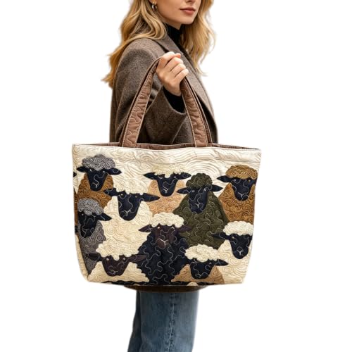 Bolso tote acolchado con patchwork bohemio y compartimentos Sheep Heaven 6