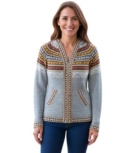 Gamboa Genuine Alpaca Cardigan Sweater for Women Winter Autumn Lightweight Soft Pullover Dark Grey