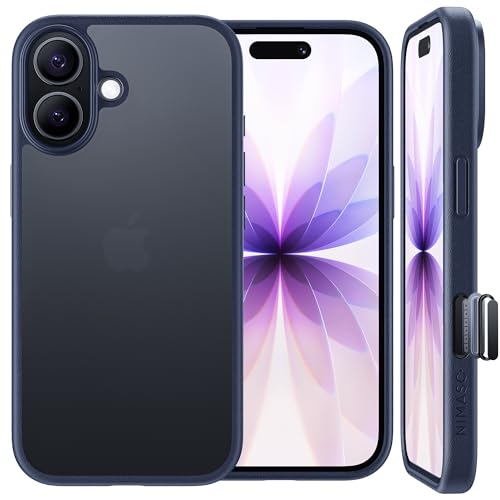 NIMASO iPhone 17 用 ケース 滑り止め マット仕上げ 半透明 全面保護 iPhone 17 対応 カバー 耐衝撃 カメラコントロールカバー 米軍MIL規格取得 ワイヤレス充電 ストラップホール付き アイフォン17対応 （6.3インチ） スマホケース ブルー （黒羽シリーズ）